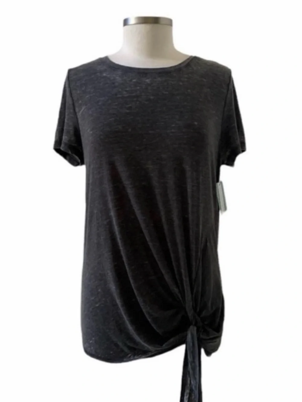 Susina Black Crewneck Short Sleeve Tie Hem T-Shirt Size Medium - Picture 2 of 6
